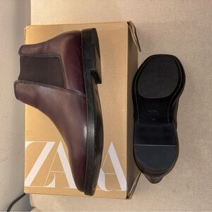 Zara Burgundy/ Brown tone (oxblood style) Leather Chelsea Boots - New - Size 6